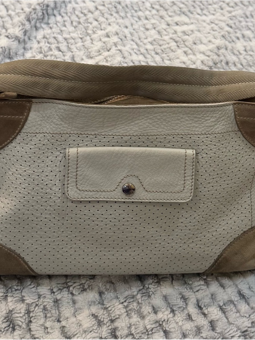 PRADA Sport Beige Perforated Vitello Leather & Suede Hobo Authentic and Rare